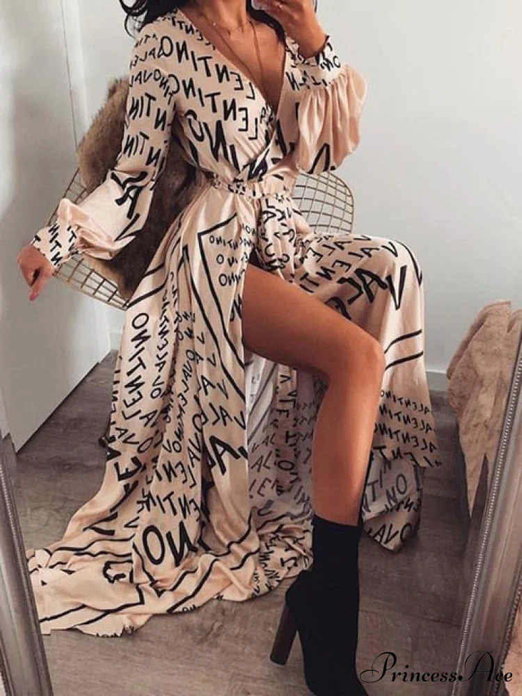 Sexy Glitter Deep V Neck Print Party Dress - Image 4