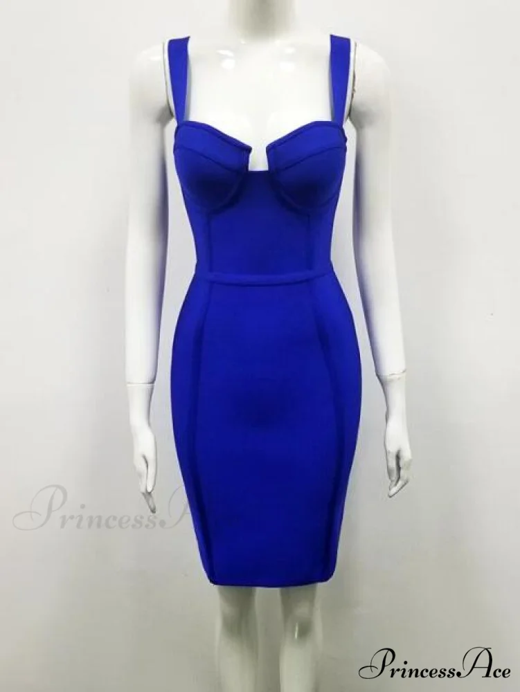 Sexy Blue Yellow Black Rayon Bandage Dress - Image 3