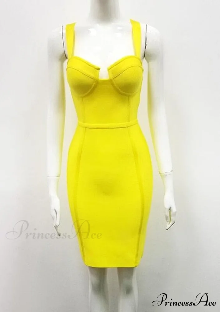 Sexy Blue Yellow Black Rayon Bandage Dress - Image 7