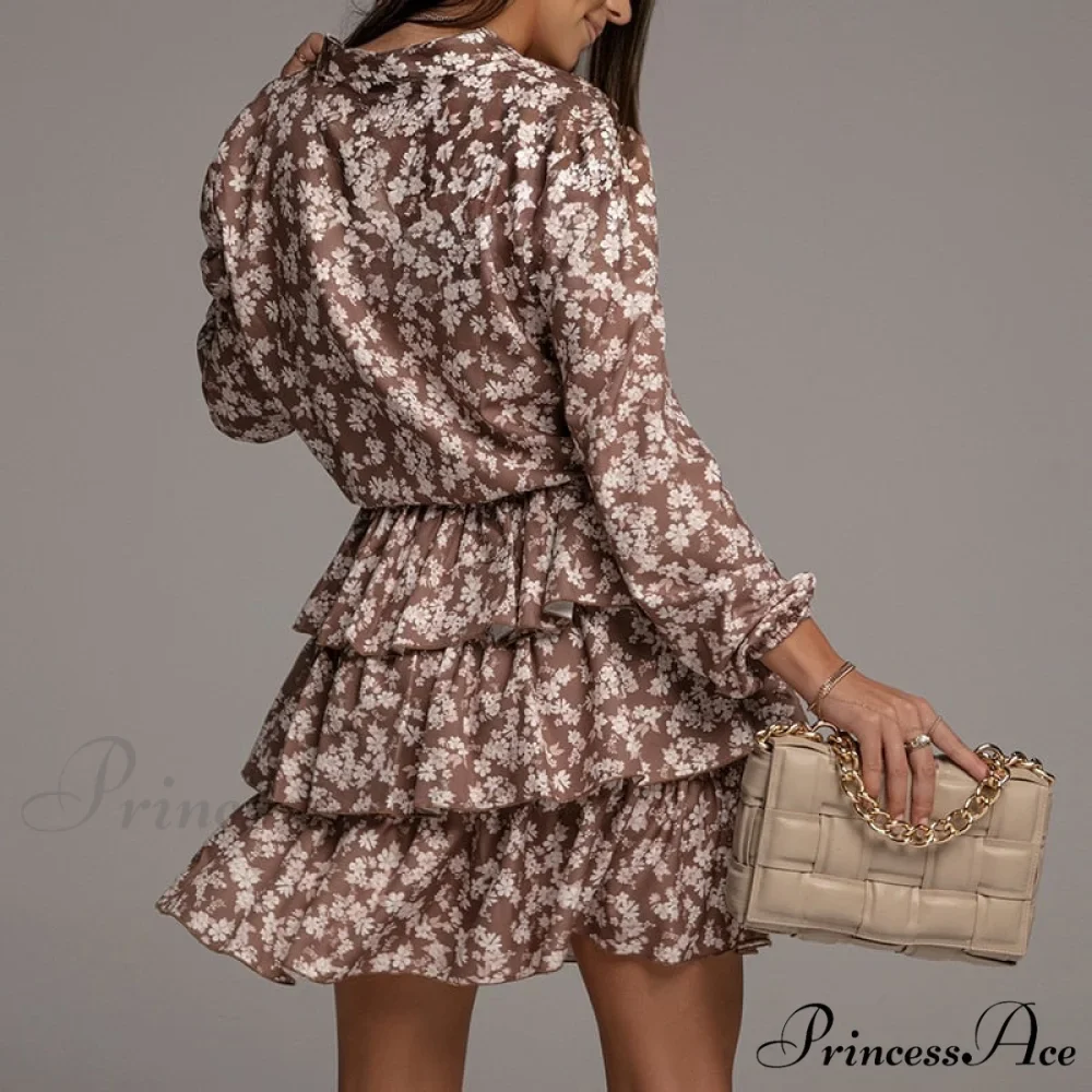 Flowers Print V Neck Green Short Dress - Image 4