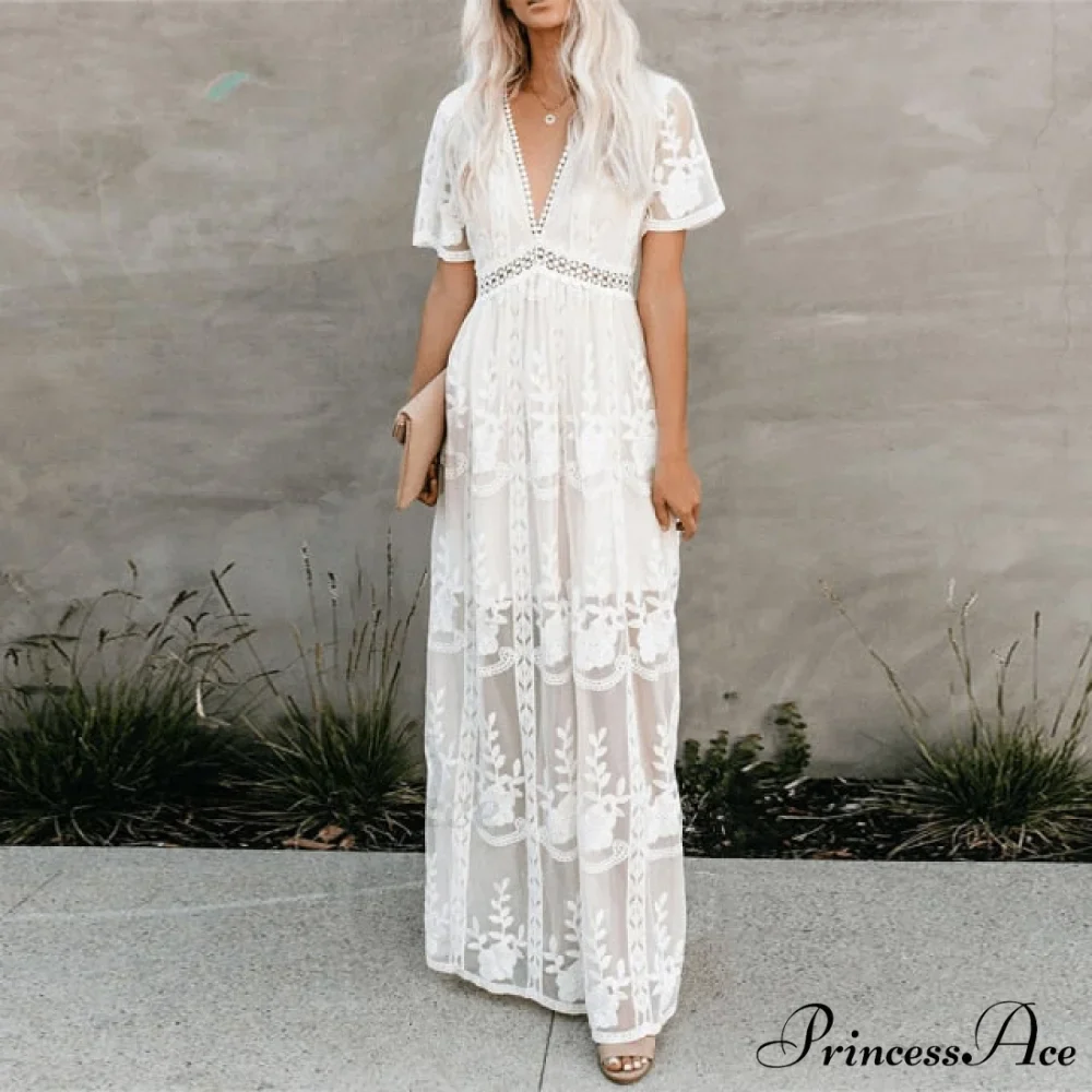 Loose Embroidery White Lace long Tunic Beach Dress - Image 7