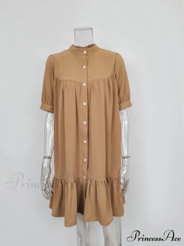 Long Sleeve Stand Collar Solid Elegant Dress - Image 2
