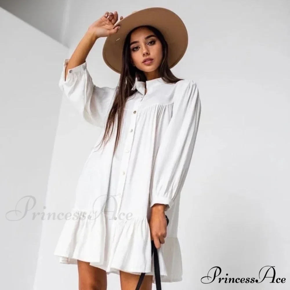 Long Sleeve Stand Collar Solid Elegant Dress - Image 3
