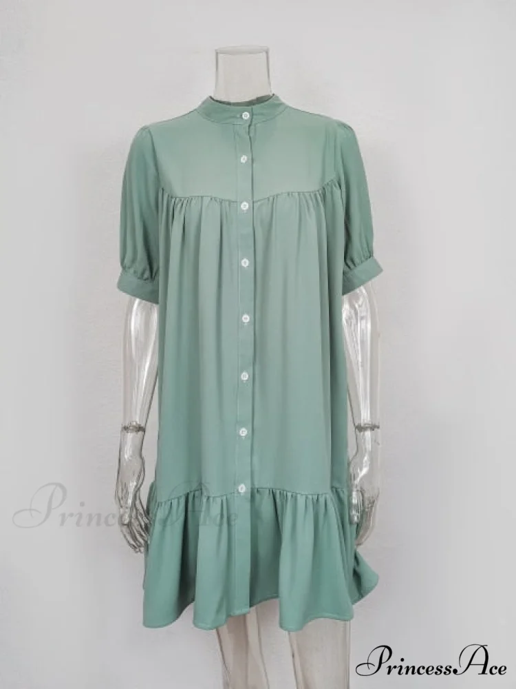 Long Sleeve Stand Collar Solid Elegant Dress - Image 4