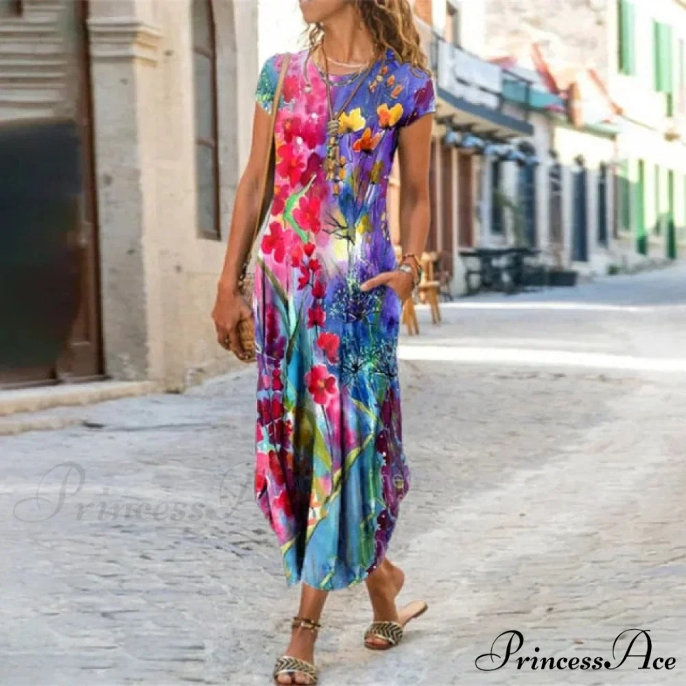 Short Sleeve Bohemian Long Dresses - Image 3