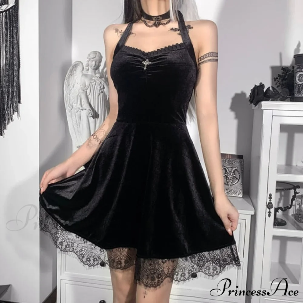 Aesthetics Lace Trim Velvet Ruffles Dresses - Image 3