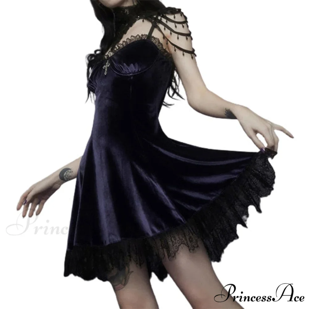 Aesthetics Lace Trim Velvet Ruffles Dresses - Image 5