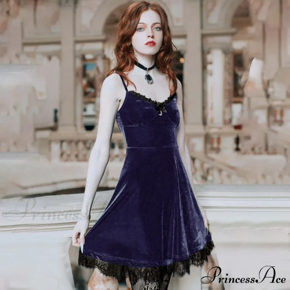 Aesthetics Lace Trim Velvet Ruffles Dresses - Image 8