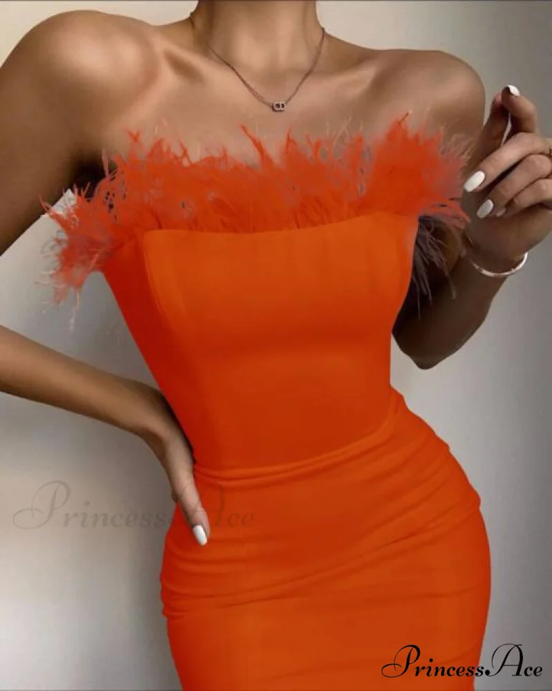 Sexy Strapless Backless Feather Black Midi Dress - Image 7