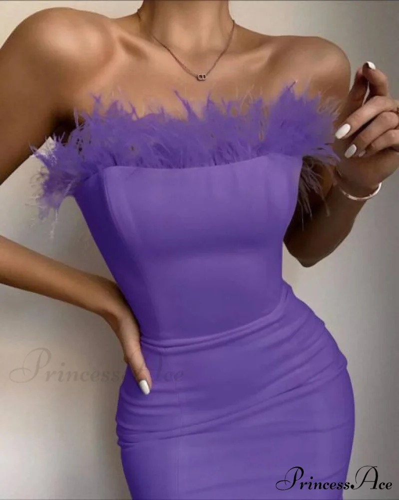 Sexy Strapless Backless Feather Black Midi Dress - Image 8