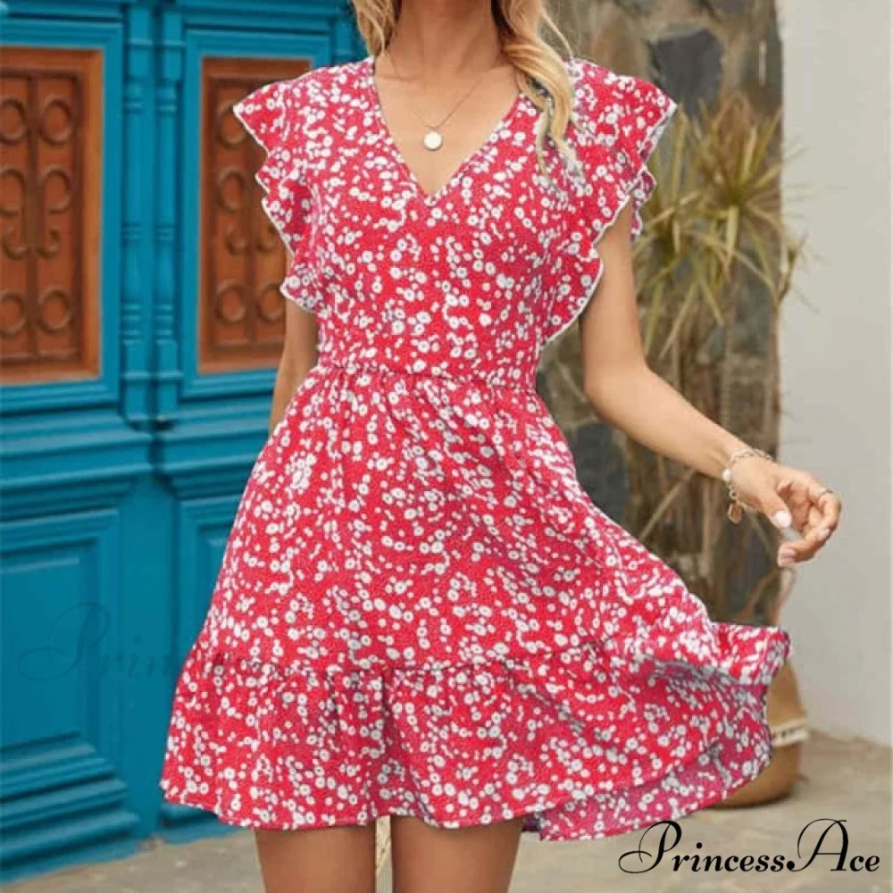 Boho Floral Ruffle Short Mini Dress - Image 11