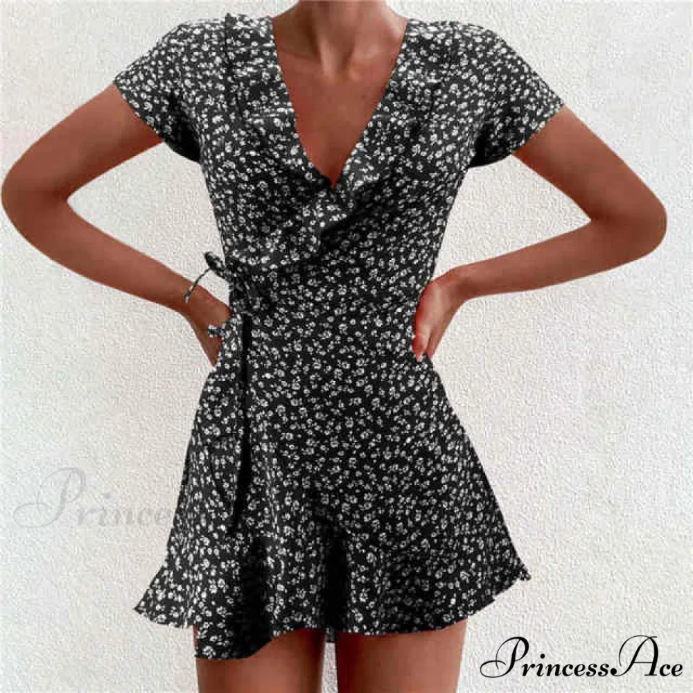 Boho Floral Ruffle Short Mini Dress - Image 18