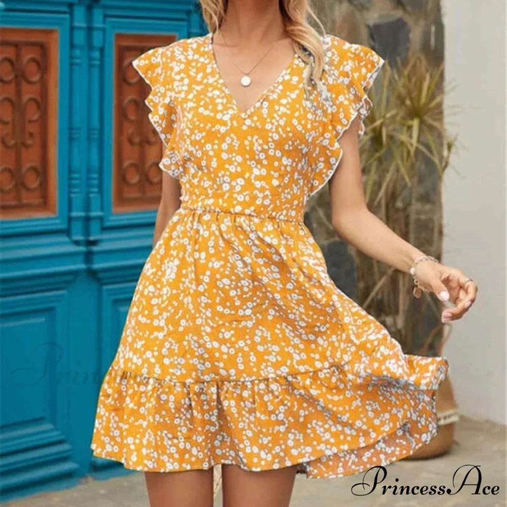 Boho Floral Ruffle Short Mini Dress - Image 2