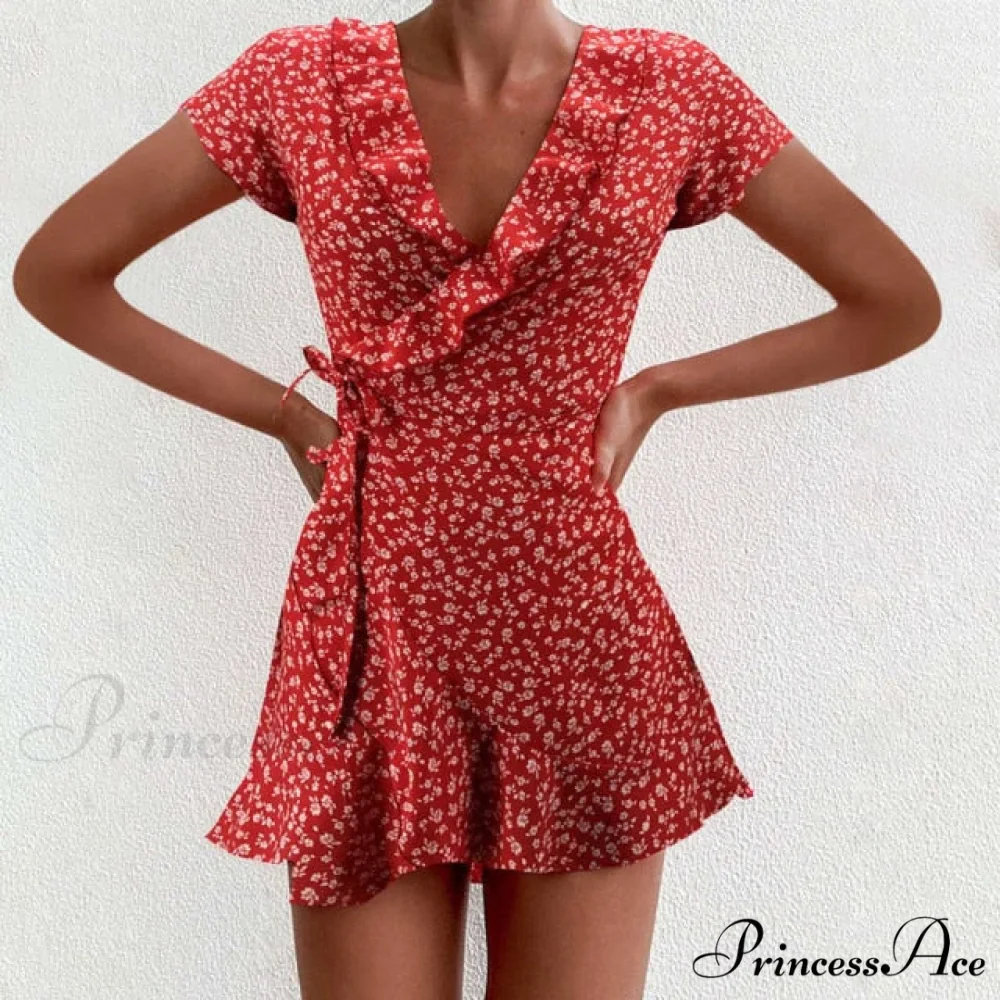 Boho Floral Ruffle Short Mini Dress - Image 4