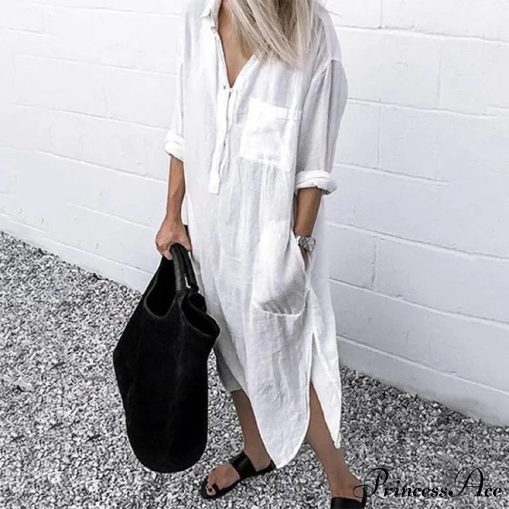 Solid Long Sleeve Side Split Long Dress - Image 4