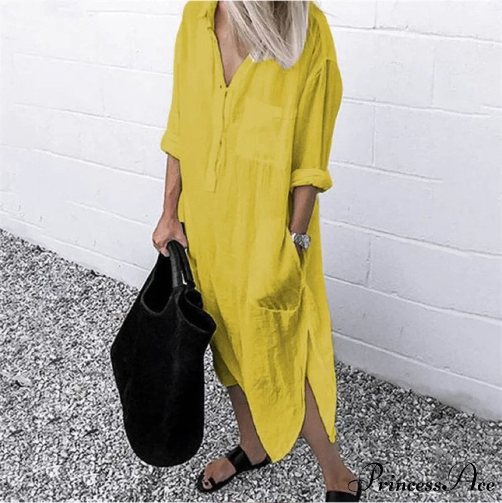 Solid Long Sleeve Side Split Long Dress - Image 6