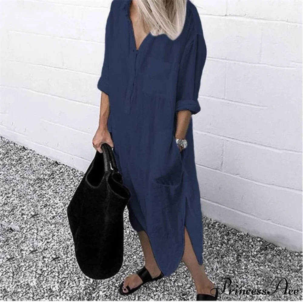Solid Long Sleeve Side Split Long Dress - Image 8