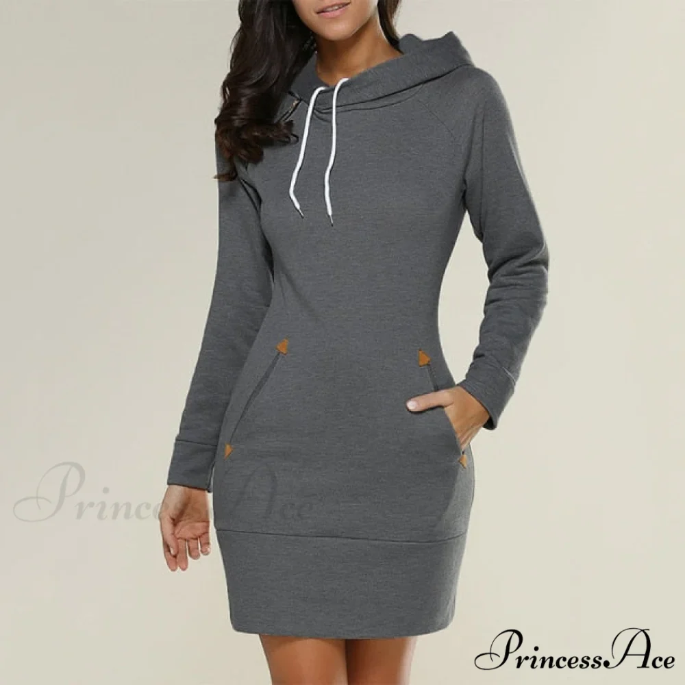 Long Sleeve Camp Collar Pocket Simple Dress - Image 3