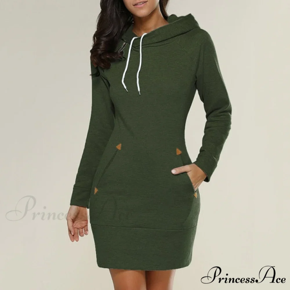 Long Sleeve Camp Collar Pocket Simple Dress - Image 4
