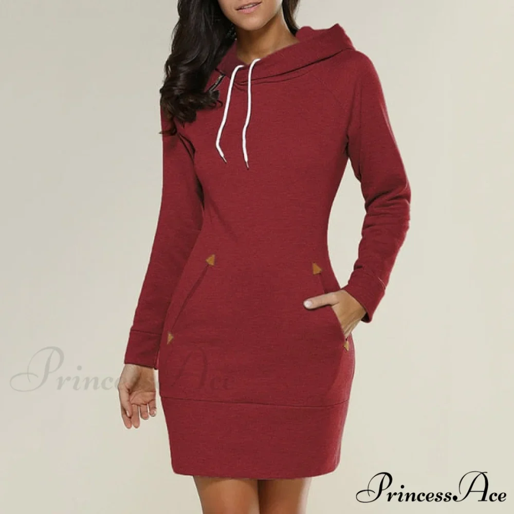 Long Sleeve Camp Collar Pocket Simple Dress - Image 5