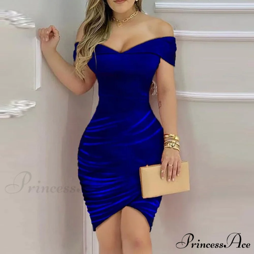 Elegant Solid Velvet Bodycon Party Dress - Image 3
