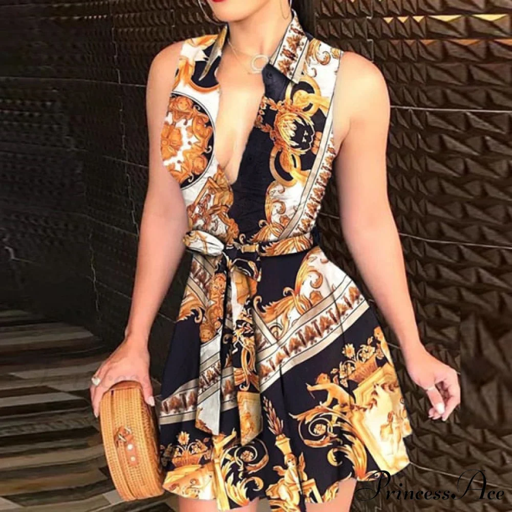 Women Chain Print Sleeveless Dress - Image 9