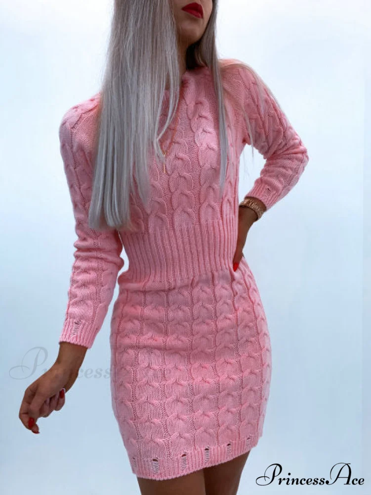 Solid Twist Temperament Waist Sweater Dress - Image 2