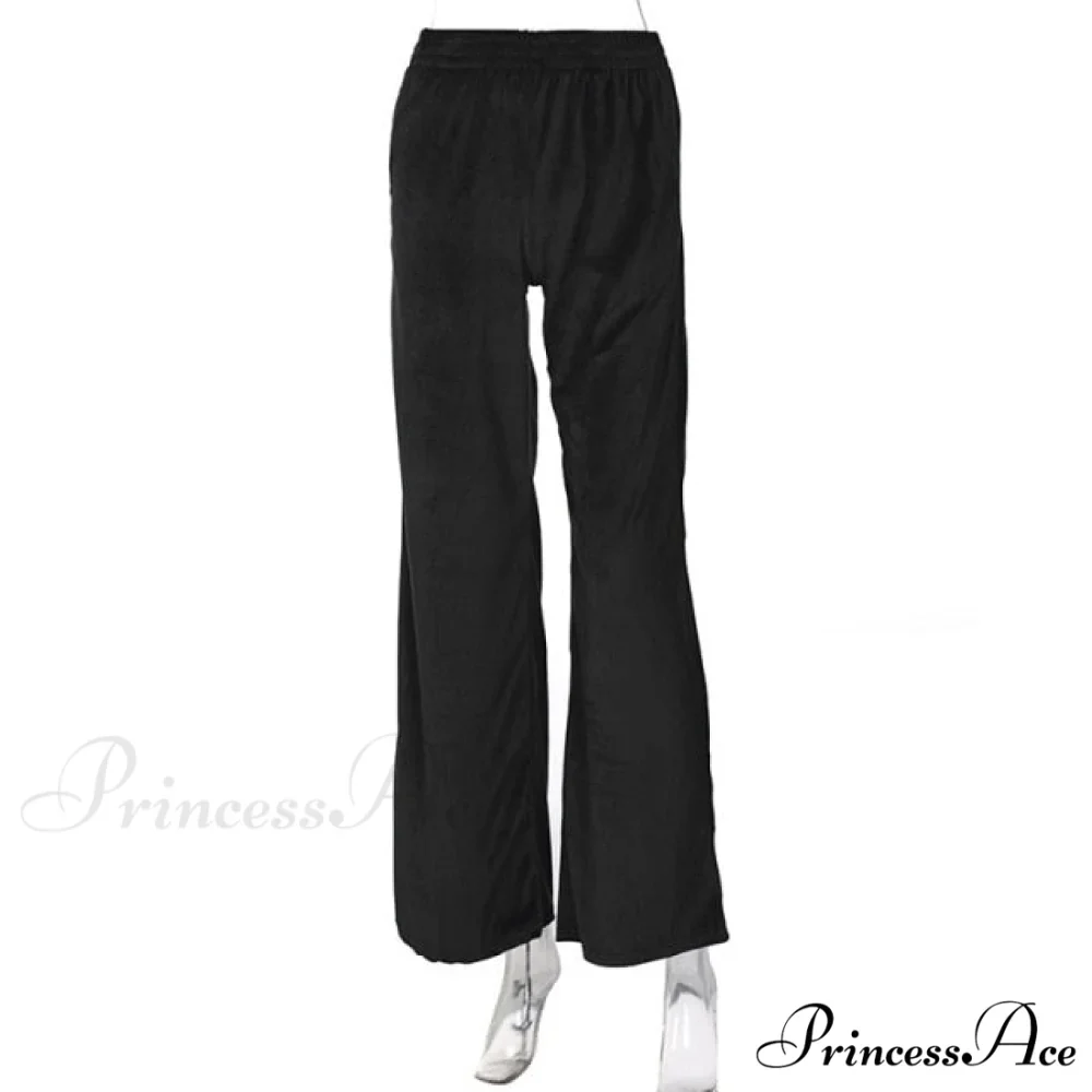 Solid Velvet Wide Leg Pants - Image 4