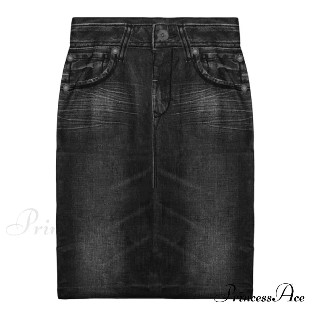 Trendy Retro Black Blue Hip Denim Skirt - Image 3
