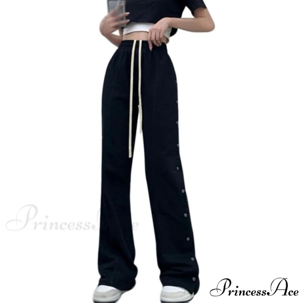 Sporty Side Button Wide Leg Track Pants - Image 2