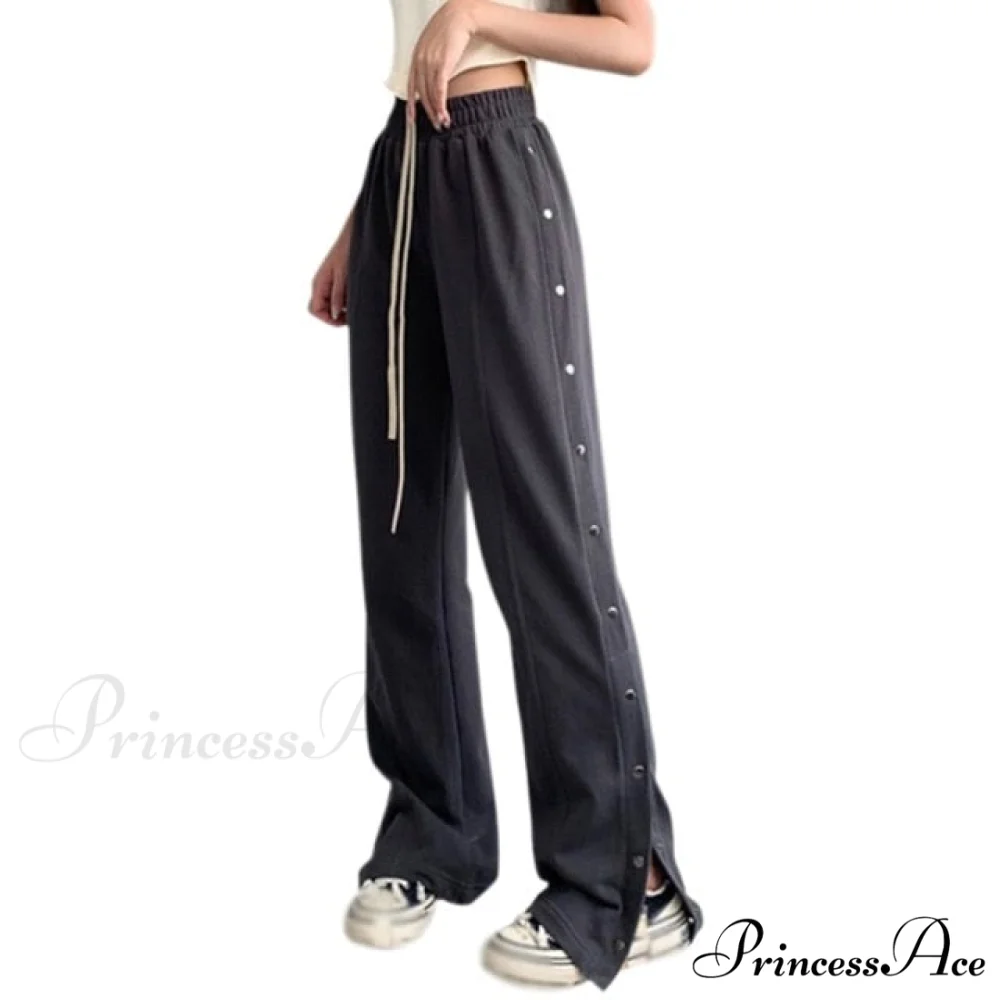 Sporty Side Button Wide Leg Track Pants - Image 3