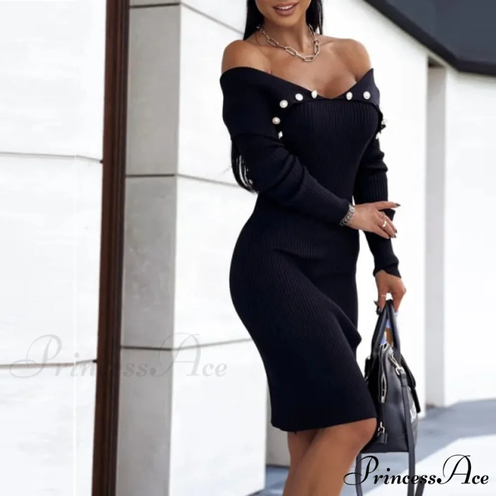 Elegant Long Sleeve Solid Office Lady Dresses - Image 3