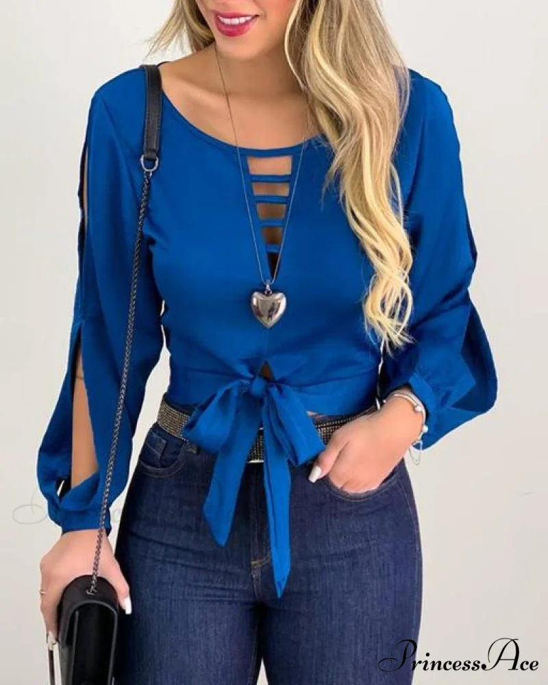 Fashion Elegant Casual Hollow Out Long Sleeve Blouse - Image 2