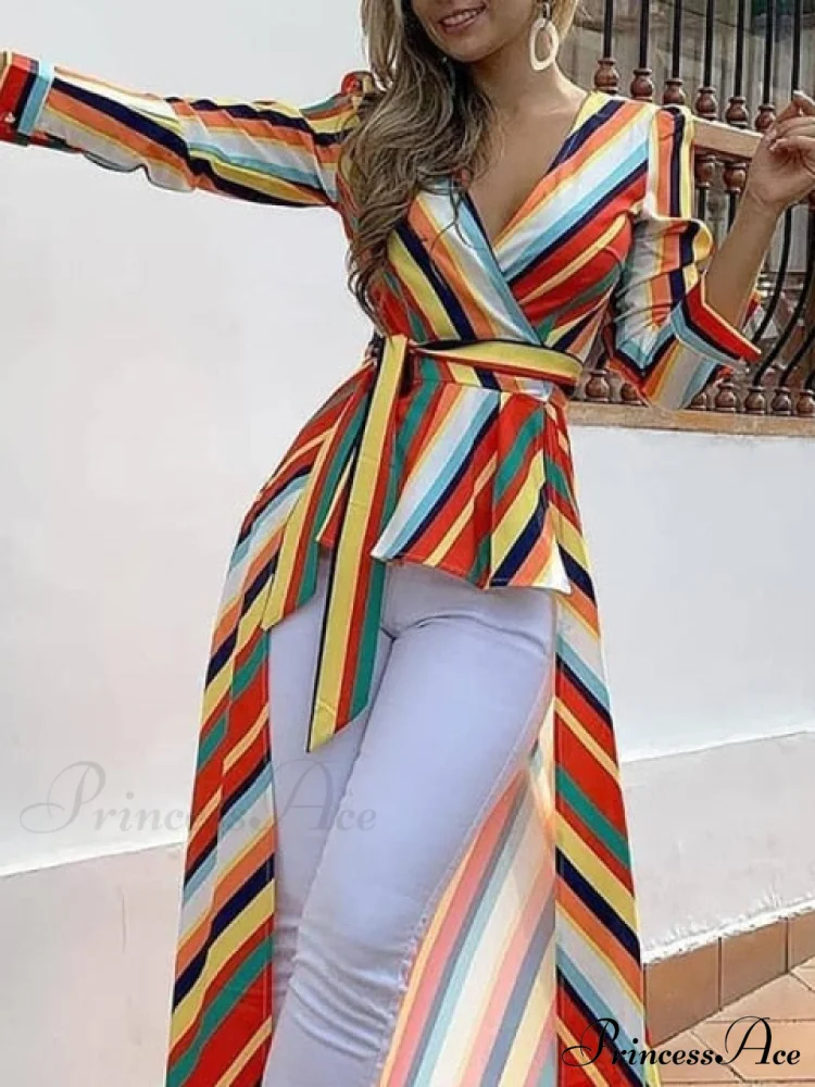 Fashion Elegant Office Workwear Asymmetrical Long Blouse - Image 2