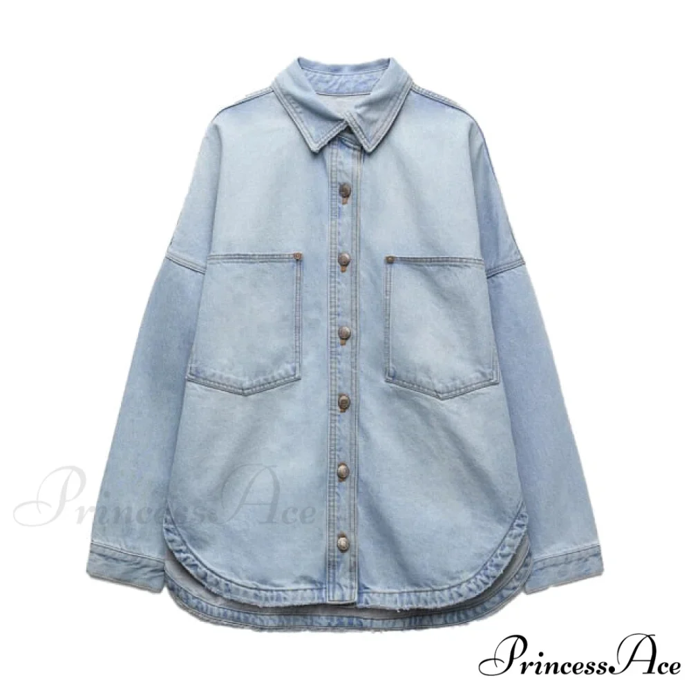 Fashion Pocket Decorated Denim Shirt - Image 2
