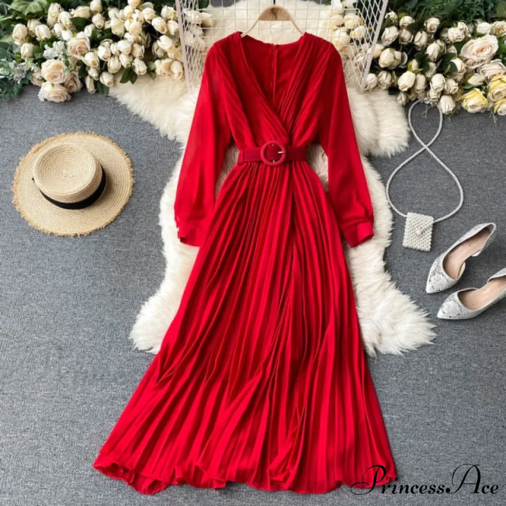 Solid Color Sexy Chiffon Pleated Dress - Image 5