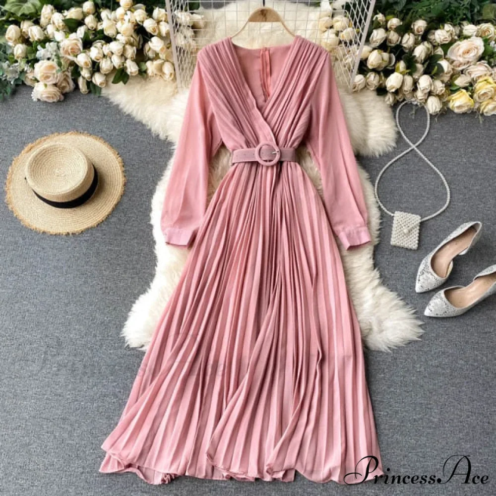 Solid Color Sexy Chiffon Pleated Dress - Image 6