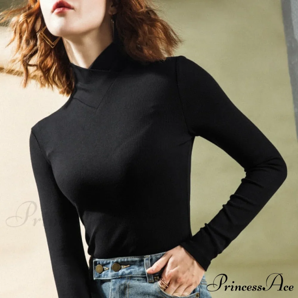 Stand-up Collar Long-sleeved Stretch T-shirt - Image 3