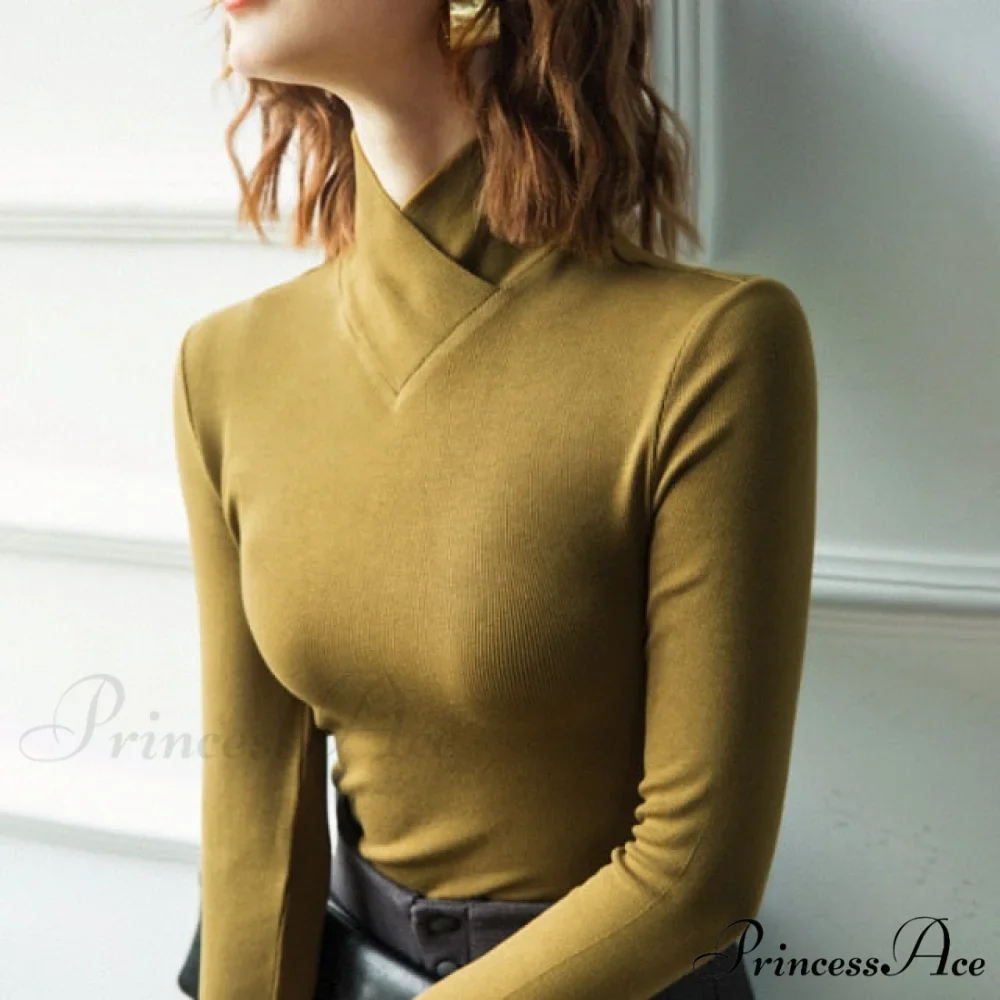 Stand-up Collar Long-sleeved Stretch T-shirt - Image 5