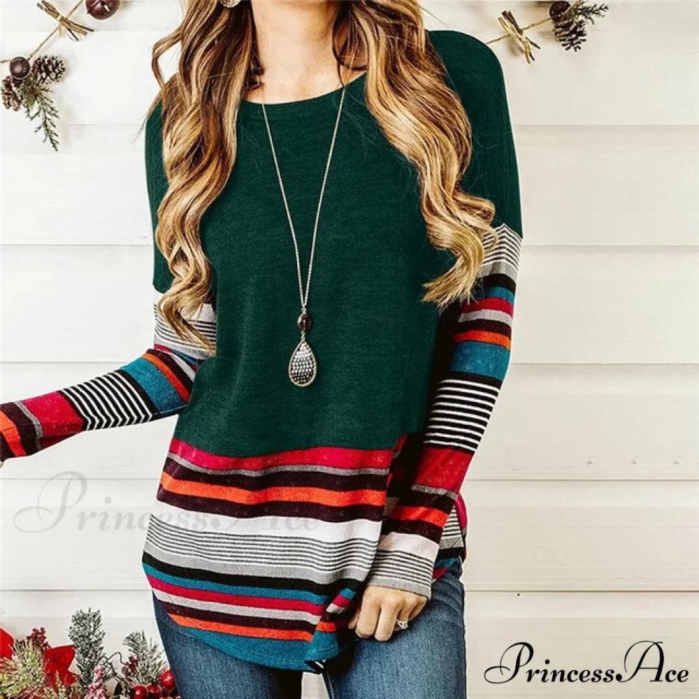 Striped Women Splicing Long Sleeve Top - Image 2