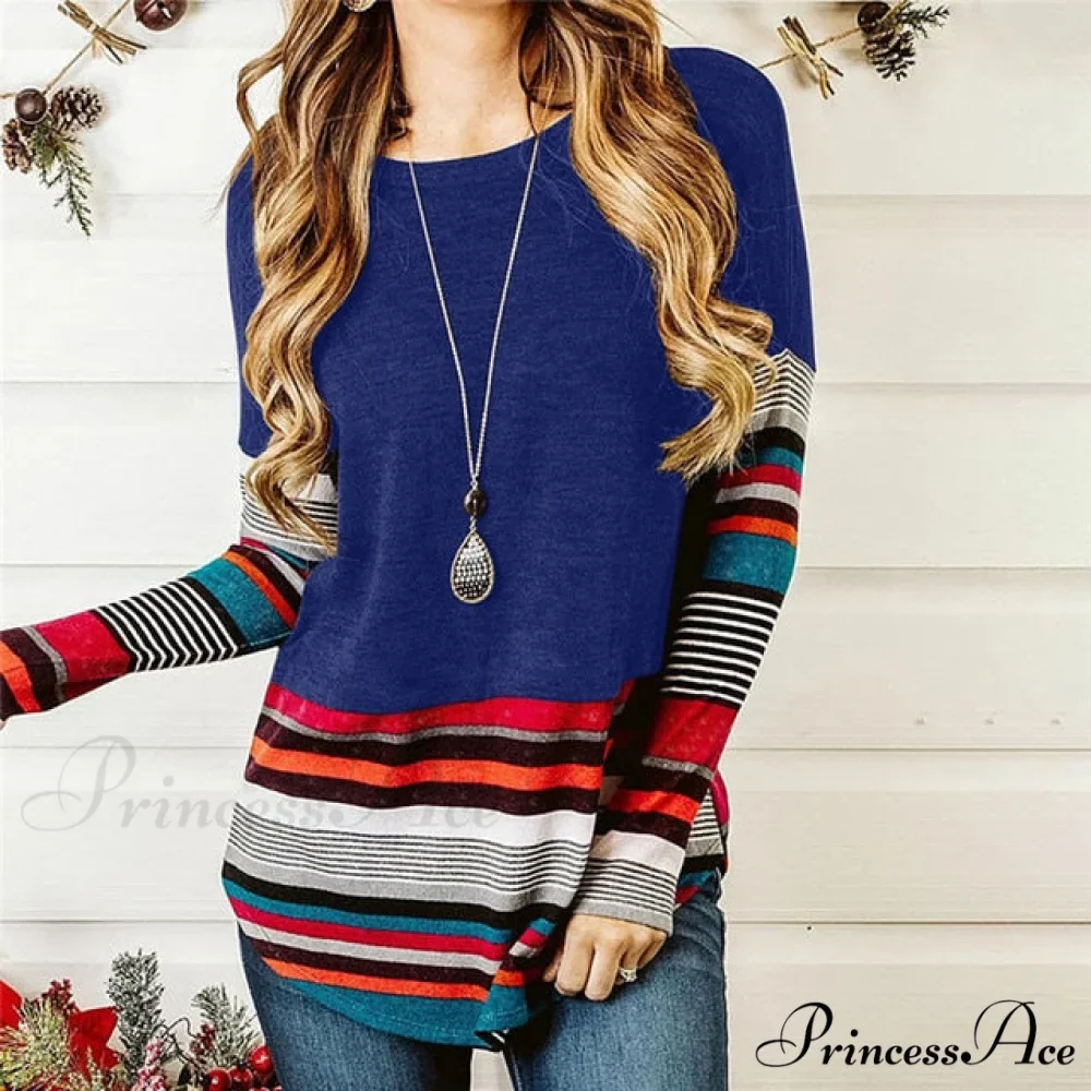 Striped Women Splicing Long Sleeve Top - Image 3