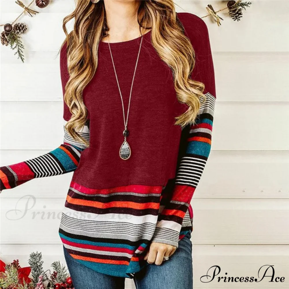 Striped Women Splicing Long Sleeve Top - Image 4