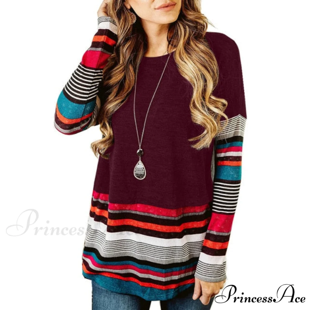 Striped Women Splicing Long Sleeve Top - Image 6