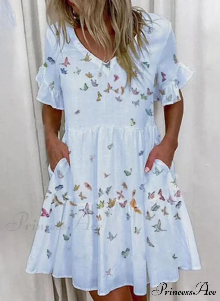 Short Sleeve Floral Print Ruffled Pocket Dresses - Image 10