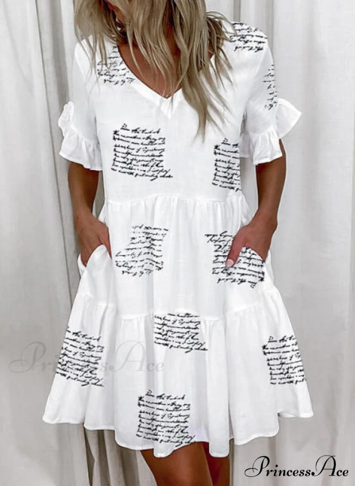Short Sleeve Floral Print Ruffled Pocket Dresses - Image 3