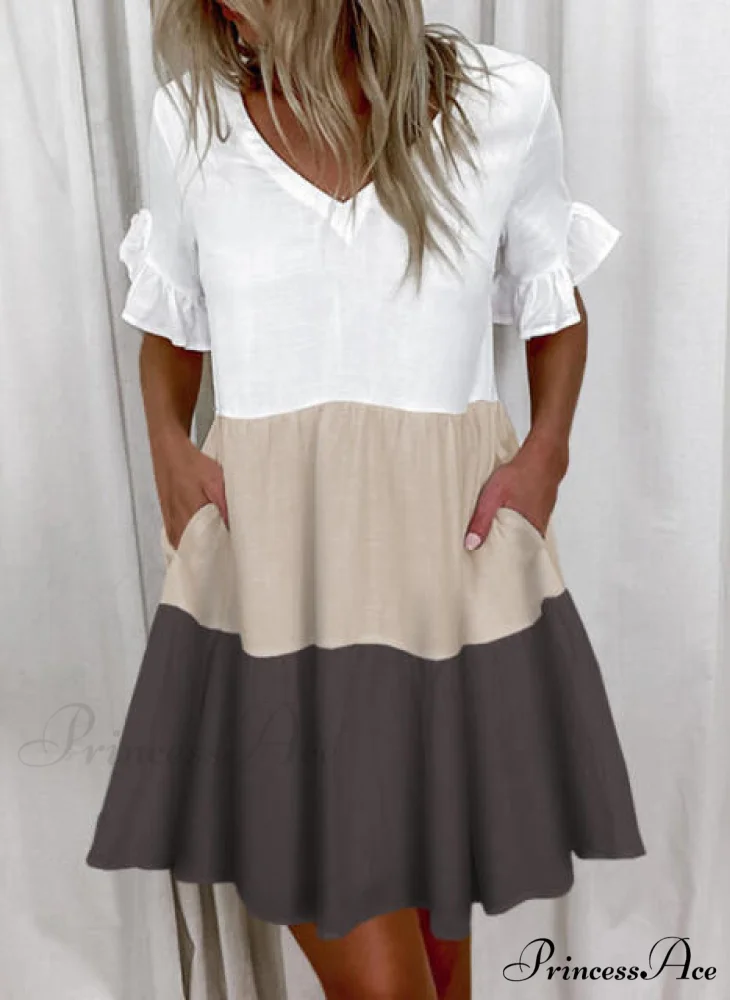 Short Sleeve Floral Print Ruffled Pocket Dresses - Image 5