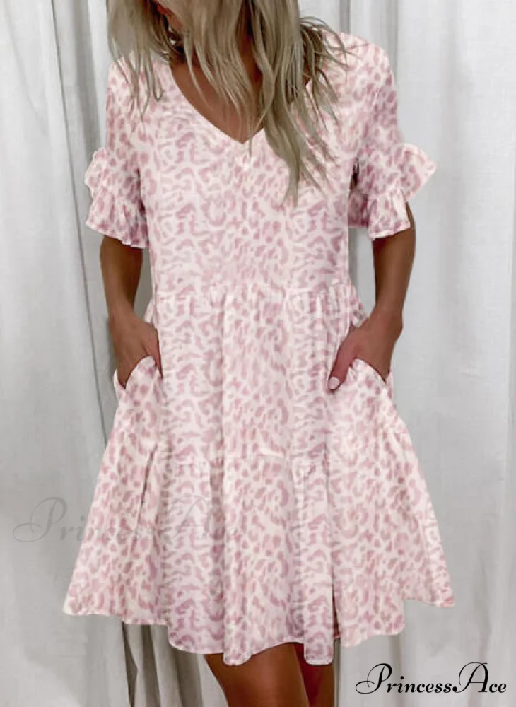 Short Sleeve Floral Print Ruffled Pocket Dresses - Image 6