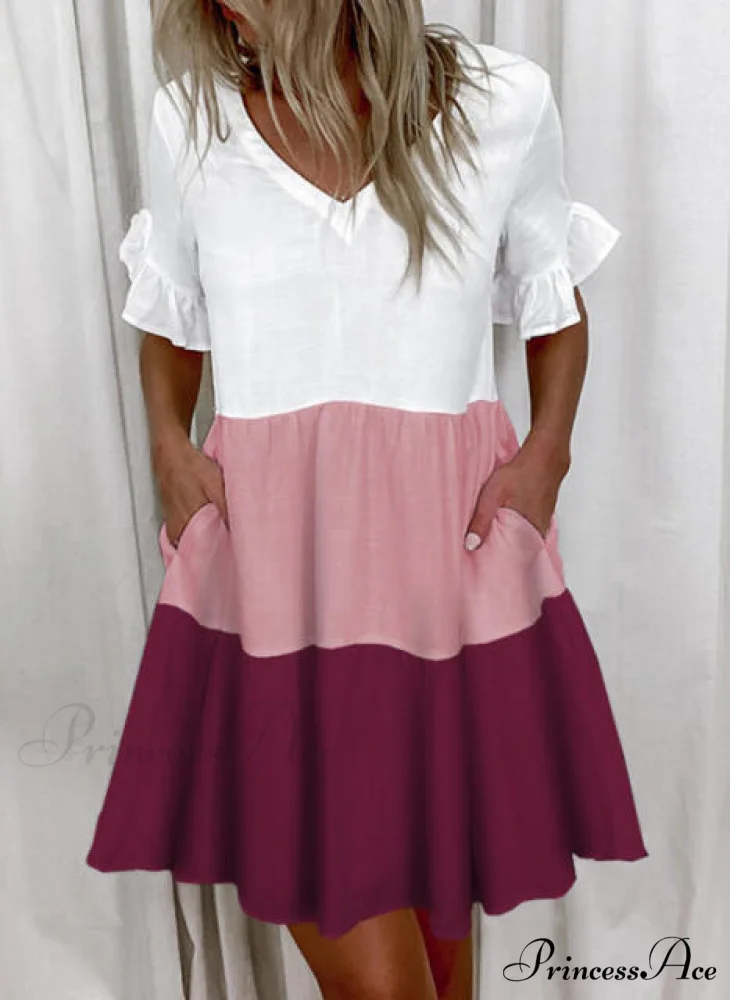 Short Sleeve Floral Print Ruffled Pocket Dresses - Image 8
