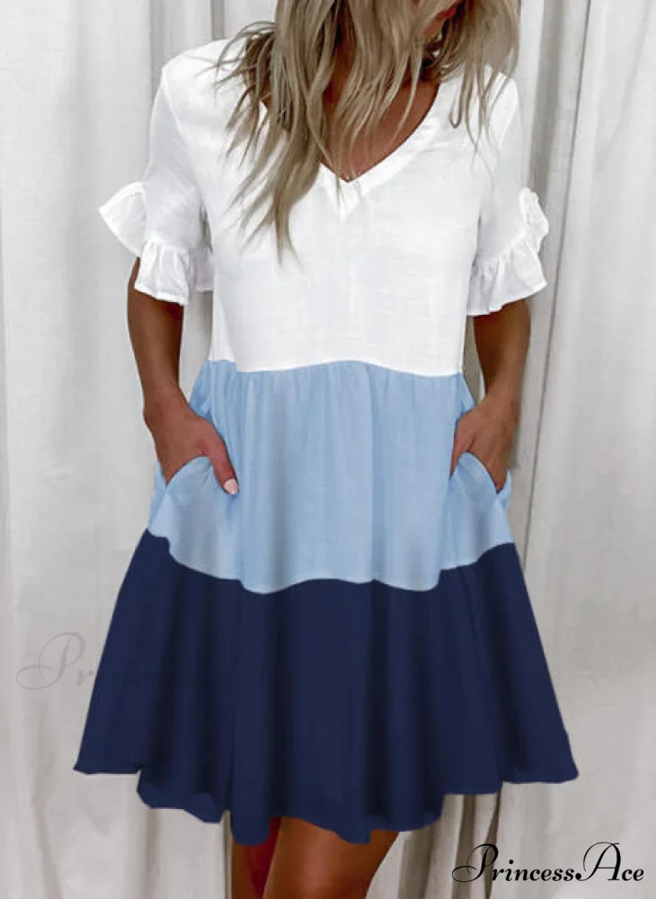 Short Sleeve Floral Print Ruffled Pocket Dresses - Image 9