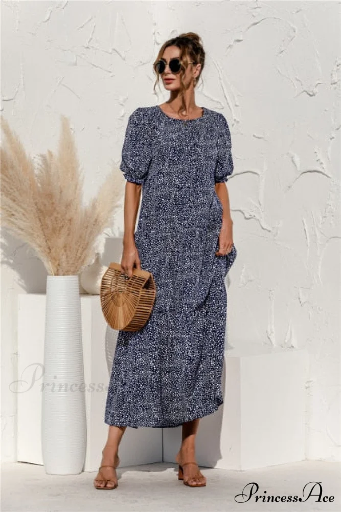 Polka Dot Plaid Print Robe Maxi Dress - Image 4